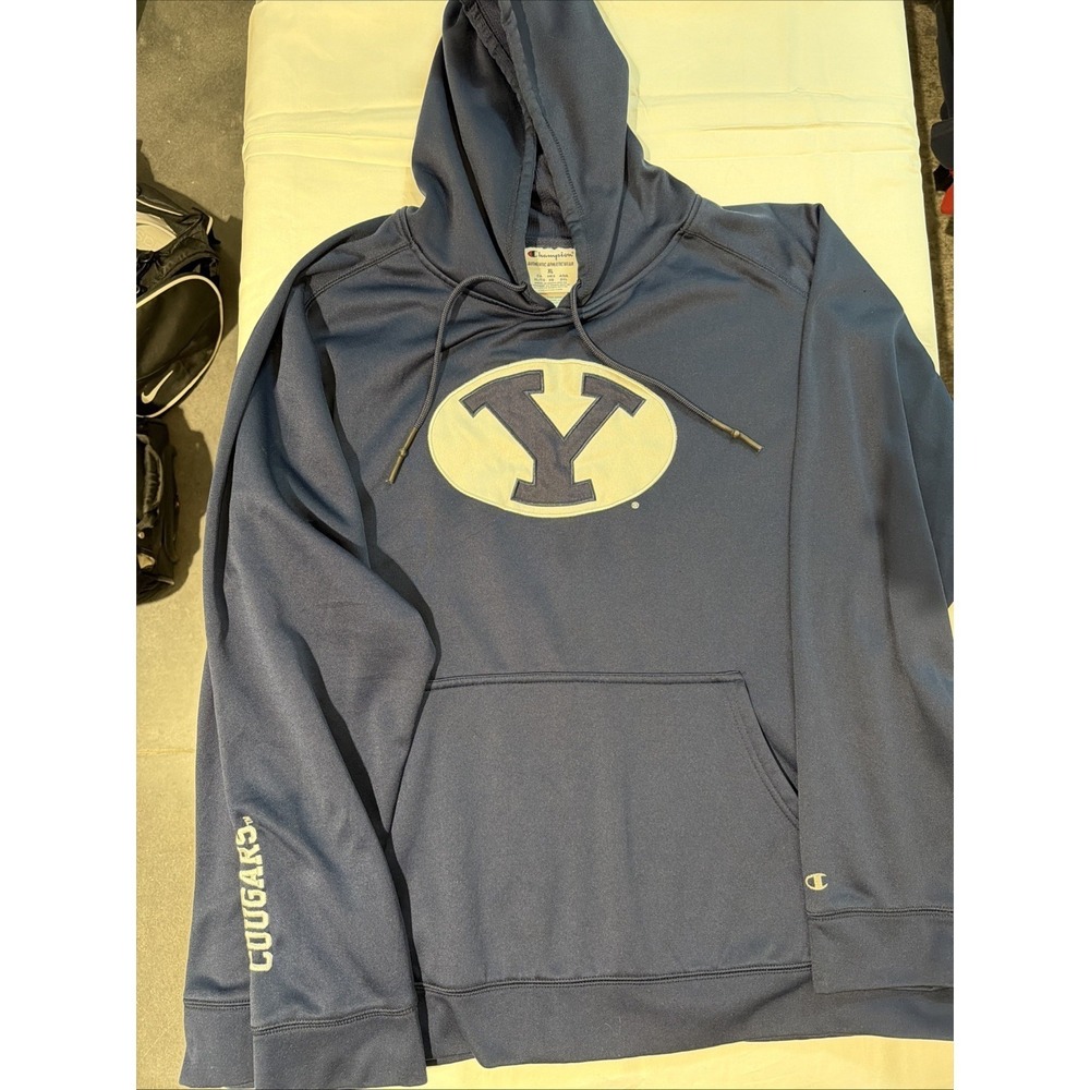 Champion BYU Cougars Embroidered Pullover Hoodie Navy Blue Mens XL Y2K Vintage